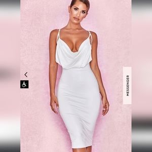 House Of CB Samara White Cowl Front Draped Jersey Dress